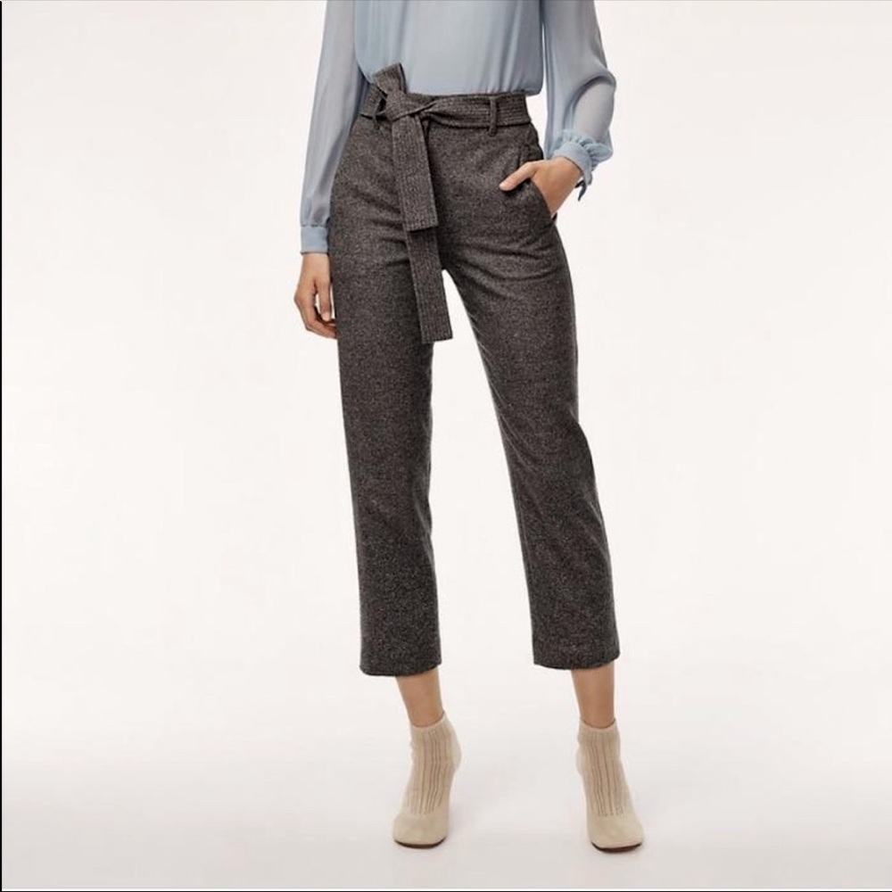 Aritzia Wilfred grey pants tie waist wool cashmere blend charcoal colour